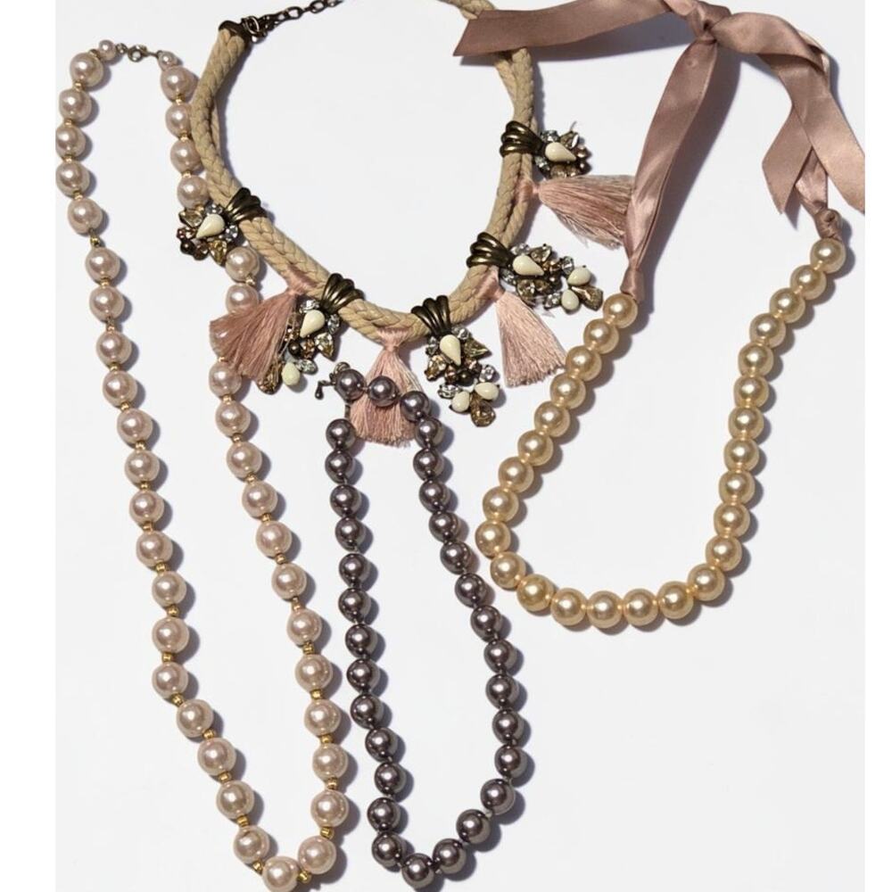 Trendy Fashion Pearly Rhinestone Necklace Bundle X 4